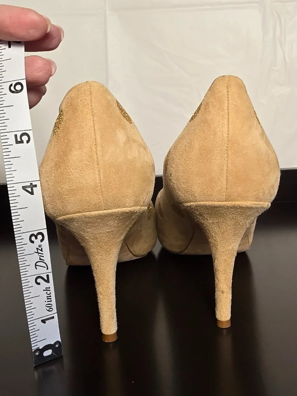 Kate Spade Billie Tan/Beige Glitter Polka Dot Suede Peep Toe Pumps Size 8.5